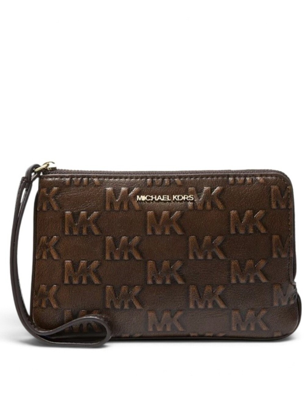 Michael Kors Burnished brown Embossed MK Leather Wristlet